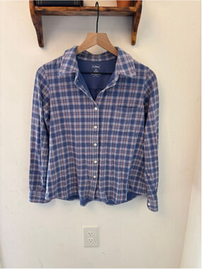 L.L. Bean Plaid Button Down Shirt Size Medium Blue Cotton